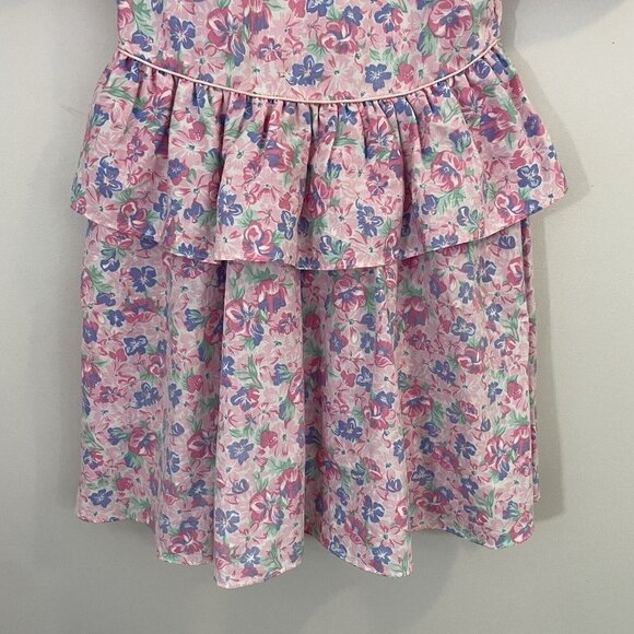 Vintage 80s/90s Floral Party Dress Girls L Pink Ruffle Easter Wedding Girly EUC - Picture 5 of 13